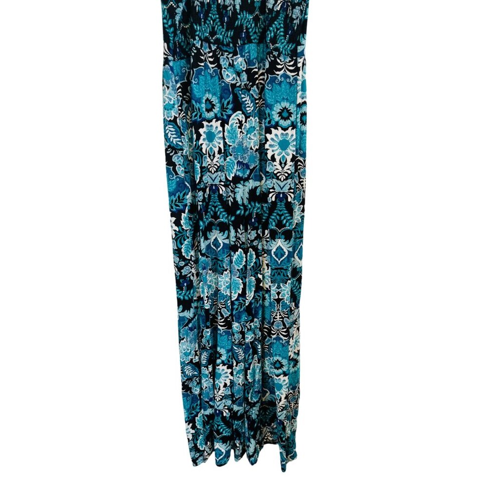 2/$25 NWOT Xhilaration M Floral Low Cut Jumpsuit Blue Black Teal White - Picture 7 of 14